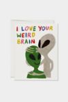 Thumbnail View 1: Red Cap Alien Brain Love Greeting Card