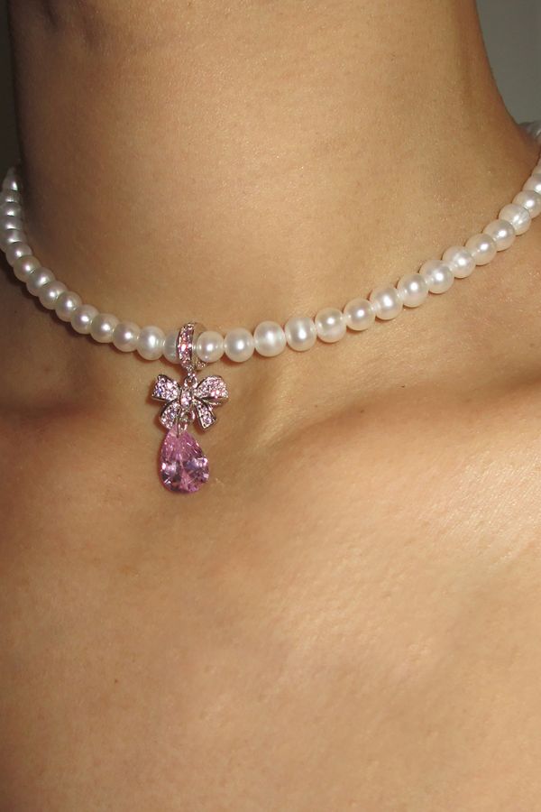 Slide View: 2: RIMOR The Pink Bow Pearl Choker