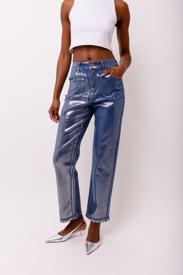 Slide View: 1: Amy Lynn Metallic Denim Pant