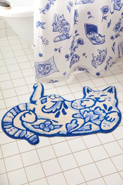 Delft Cat Shape Tufted Bath Mat