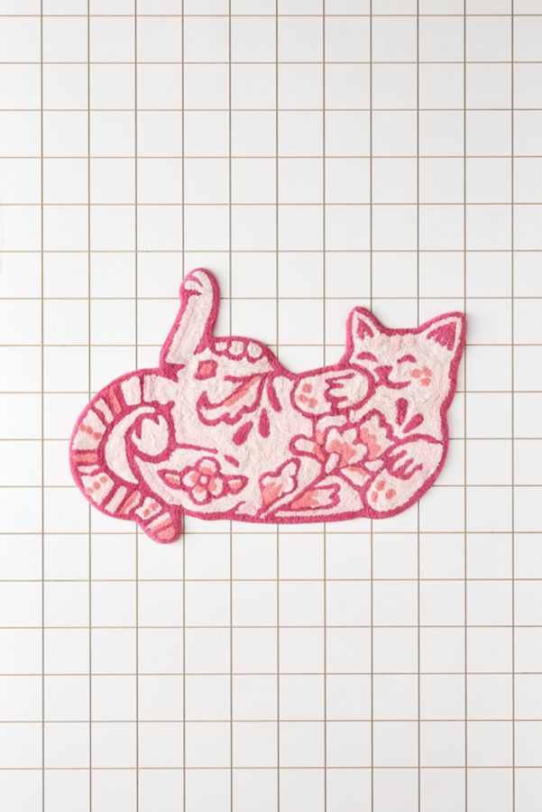 Slide View: 2: Delft Cat Shape Tufted Bath Mat