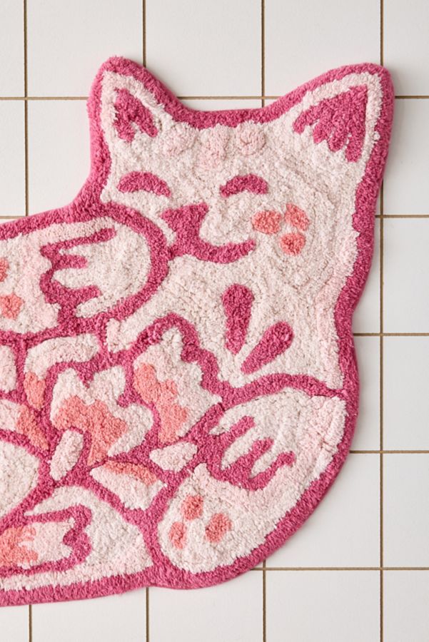 Slide View: 4: Delft Cat Shape Tufted Bath Mat