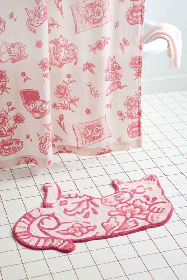 Slide View: 1: Delft Cat Shape Tufted Bath Mat