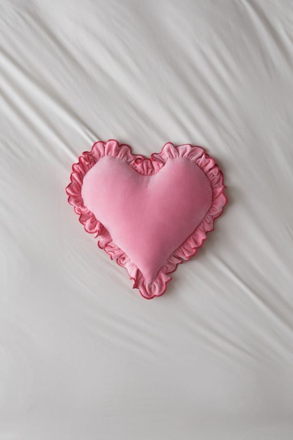 Slide View: 2: Ruffle Heart Velvet Throw Pillow