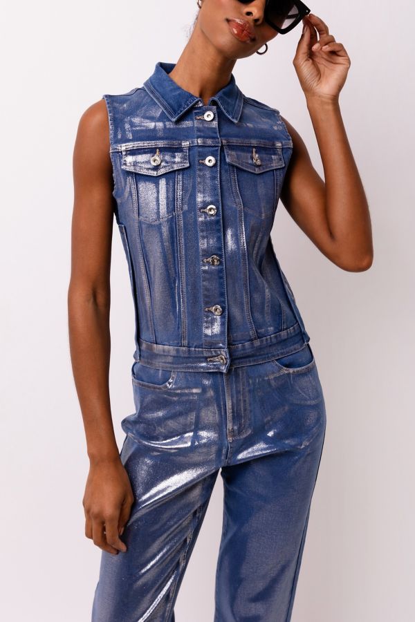 Slide View: 2: Amy Lynn Soho Metallic Denim Vest