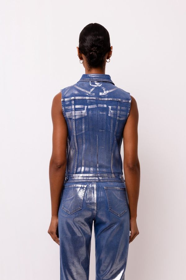 Slide View: 4: Amy Lynn Soho Metallic Denim Vest