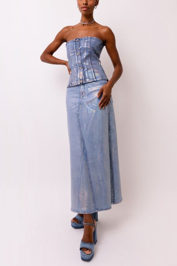 Slide View: 3: Amy Lynn Mimi Metallic Denim Maxi Skirt