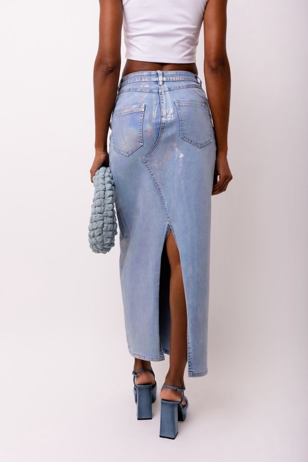 Slide View: 5: Amy Lynn Mimi Metallic Denim Maxi Skirt