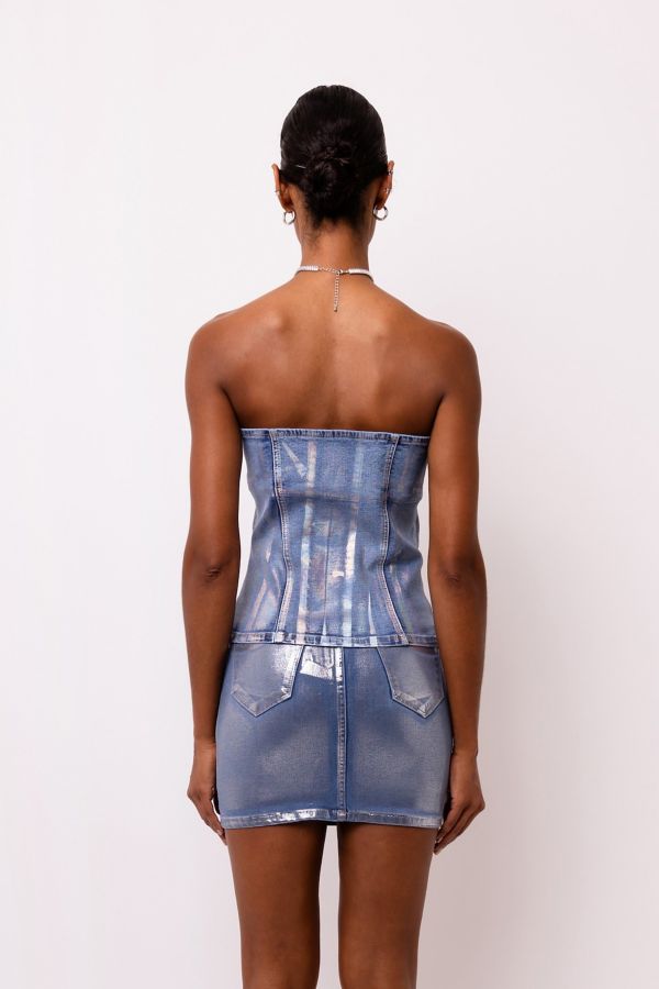 Slide View: 5: Amy Lynn Mimi Metallic Denim Corset Top