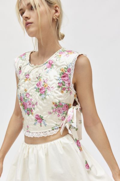 For Love & Lemons Amandine Quilted Floral Crop Top