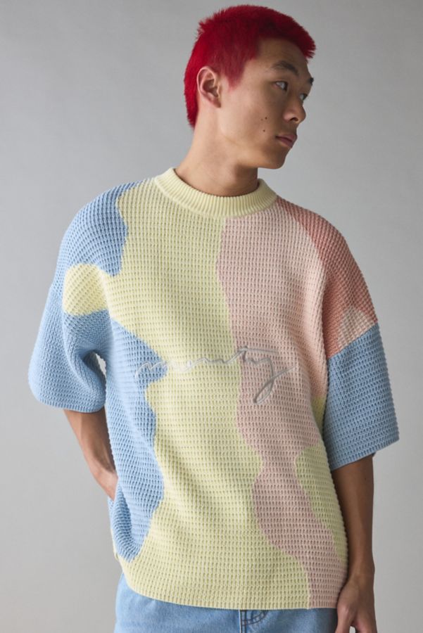 Slide View: 1: Mouty Puff Knit Pullover Short Sleeve Sweater