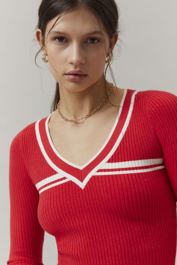 Slide View: 2: BDG Addison V Neck Ribbed Knit Sweater