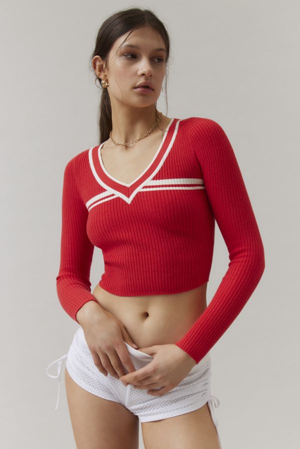 Slide View: 4: BDG Addison V Neck Ribbed Knit Sweater