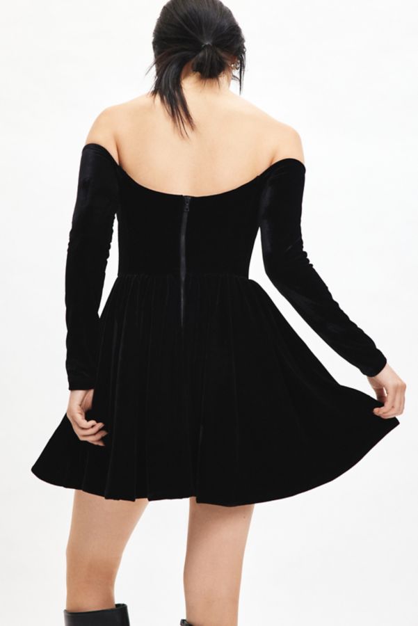 Slide View: 3: Bardot Emlyn Off-The-Shoulder Velour Corset Mini Dress