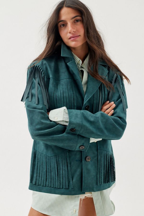 Slide View: 1: Willie Faux Suede Fringe Jacket