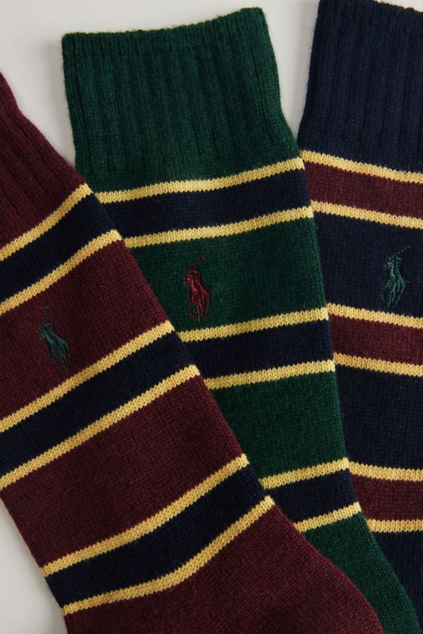 Slide View: 1: Chaussettes d'Équipage en Mélange de Laine à Rayures Repp Polo Ralph Lauren