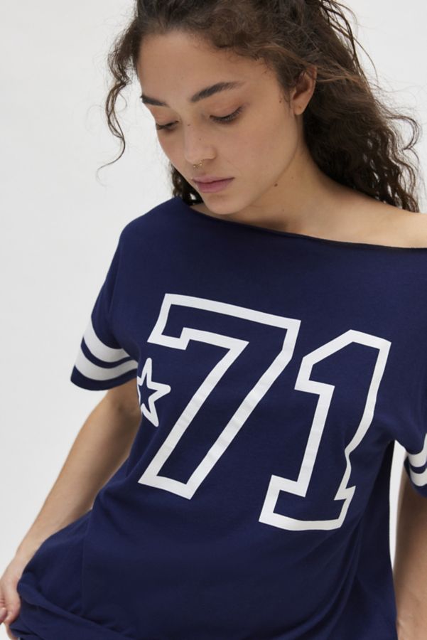 Slide View: 3: 71 Jersey Graphic Off-The-Shoulder T-Shirt Dress