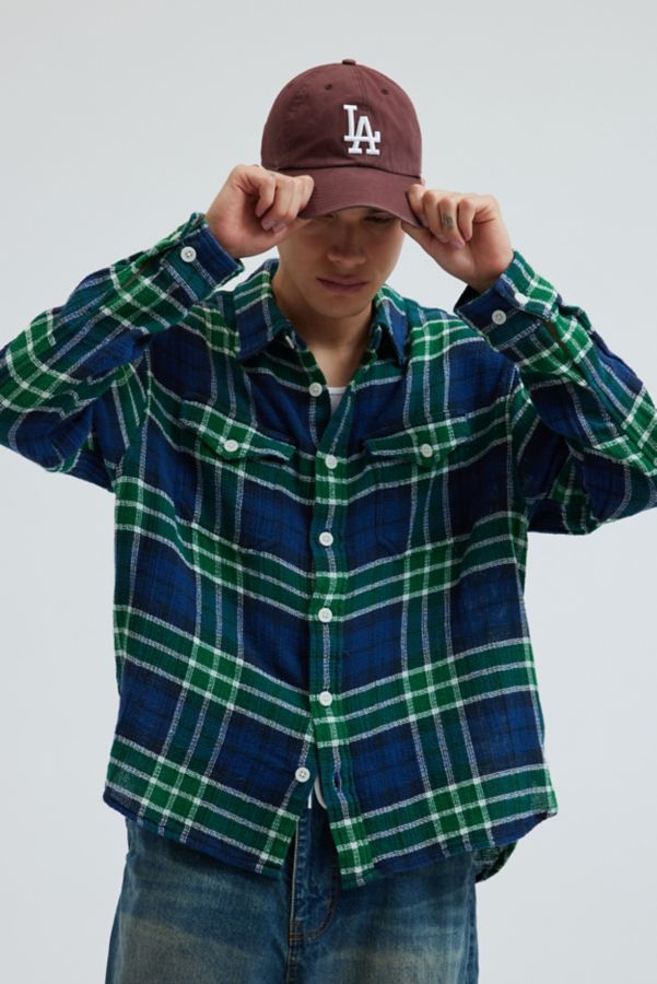 Slide View: 1: BDG Open Weave Plaid Button-Down Overshirt