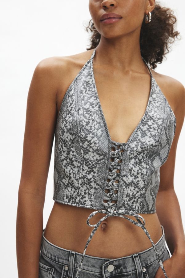 Slide View: 1: Silence + Noise Teya Faux Leather Halter Top