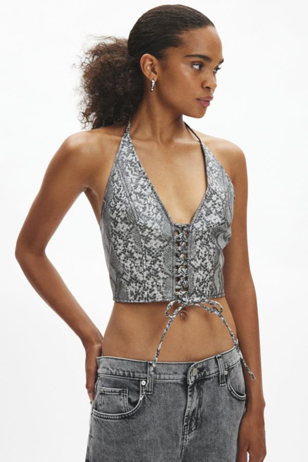 Slide View: 3: Silence + Noise Teya Faux Leather Halter Top