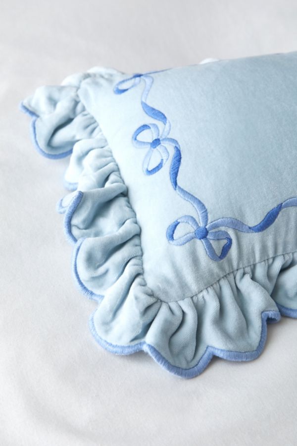 Slide View: 3: Lacey Bows Velvet Ruffle Bolster Pillow