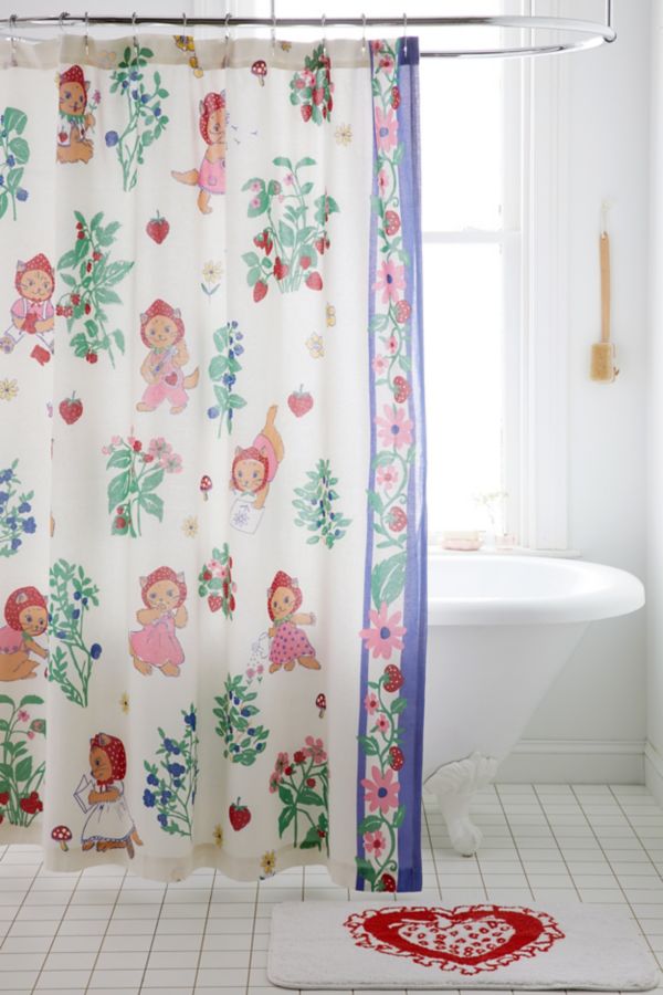 Slide View: 1: Rideau de Douche Motif Chat Fraise