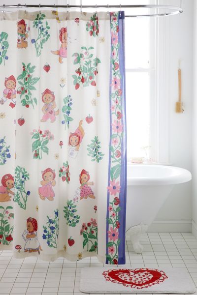 Strawberry Cat Patterned Shower Curtain