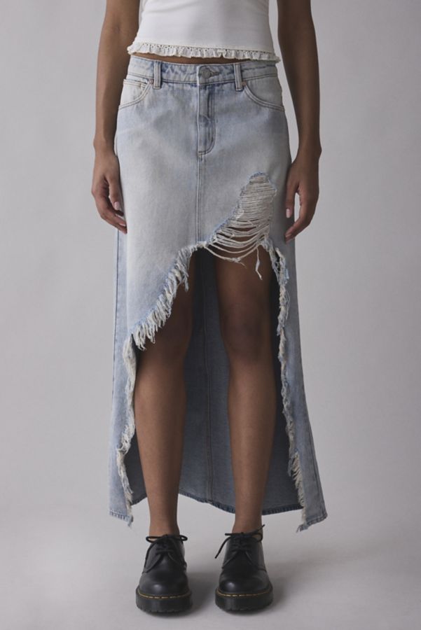 Slide View: 2: Abrand 95 Cater Destructed High-Low Denim Maxi Skirt