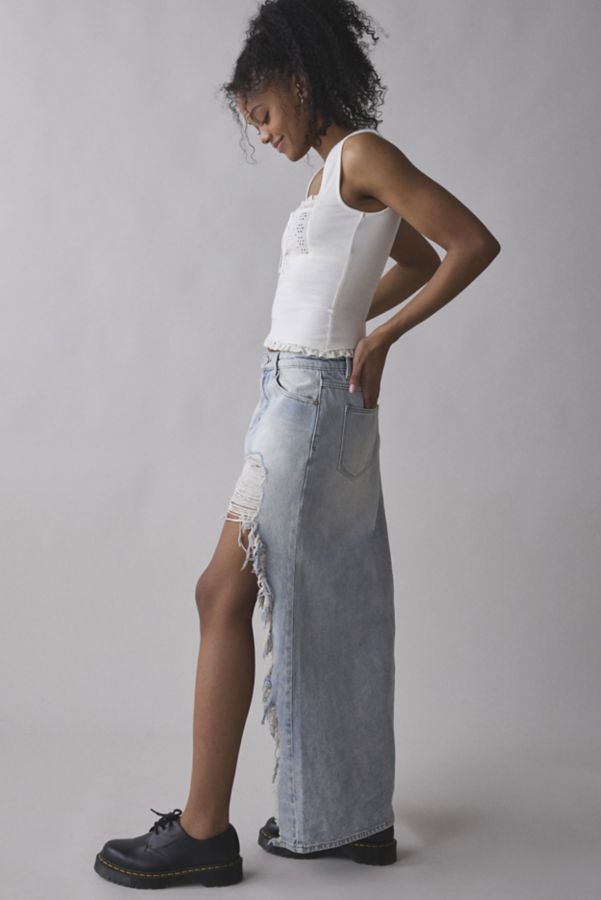 Slide View: 3: Abrand 95 Cater Destructed High-Low Denim Maxi Skirt