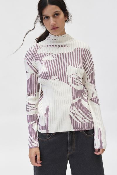 Basic Pleasure Mode Talia Long Sleeve Printed Ribbed Knit Top