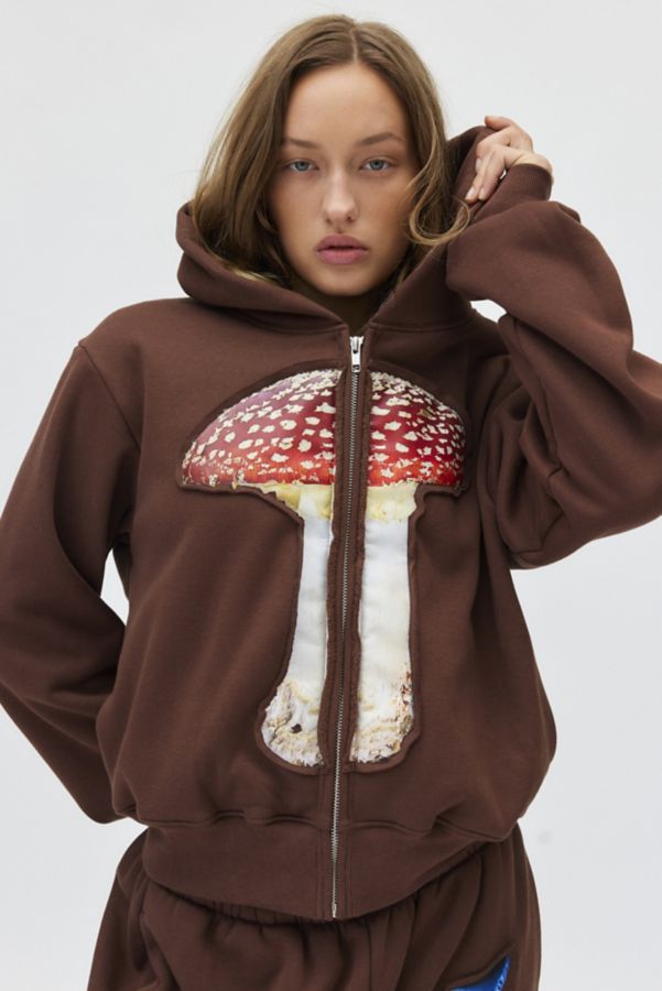 Slide View: 1: Tyler McGillivary Mushroom Embossed Graphic Zip Up Hoodie Sweatshirt