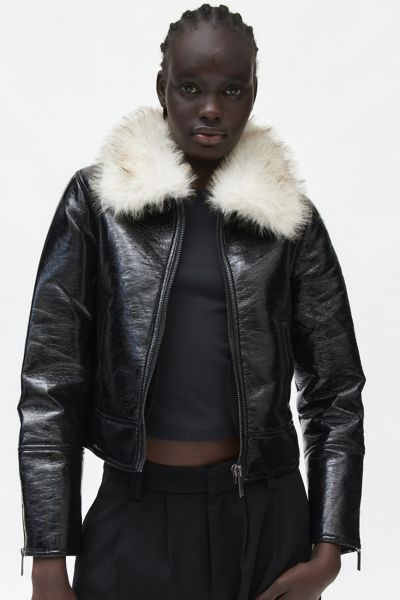 Unreal Fur Wet Look Aviator Jacket