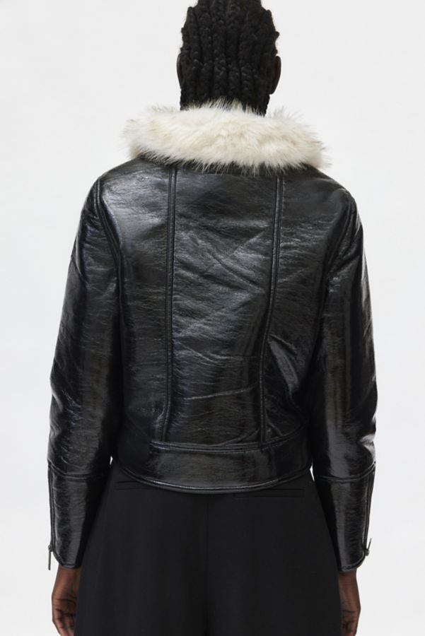 Slide View: 3: Unreal Fur Wet Look Aviator Jacket