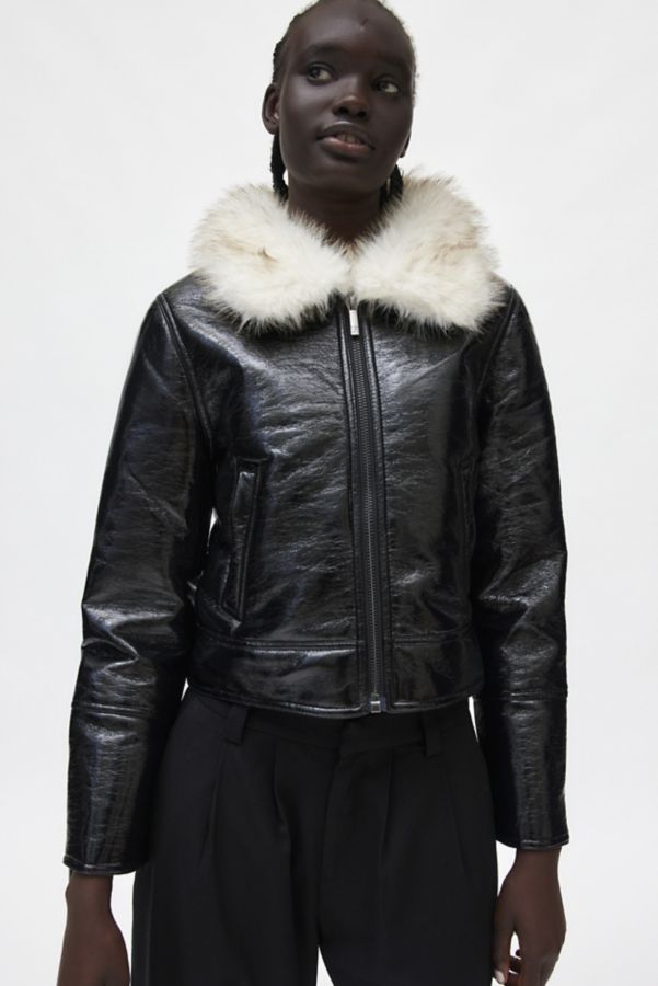 Slide View: 4: Unreal Fur Wet Look Aviator Jacket