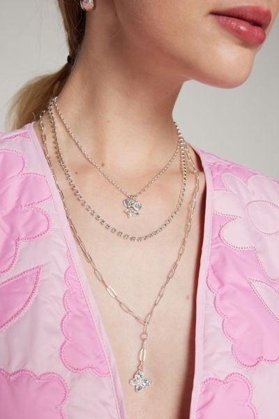 Rhinestone Butterfly Layered Necklace