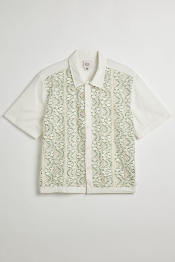 Slide View: 2: BDG Crochet Lace Short Sleeve Button-Down Shirt