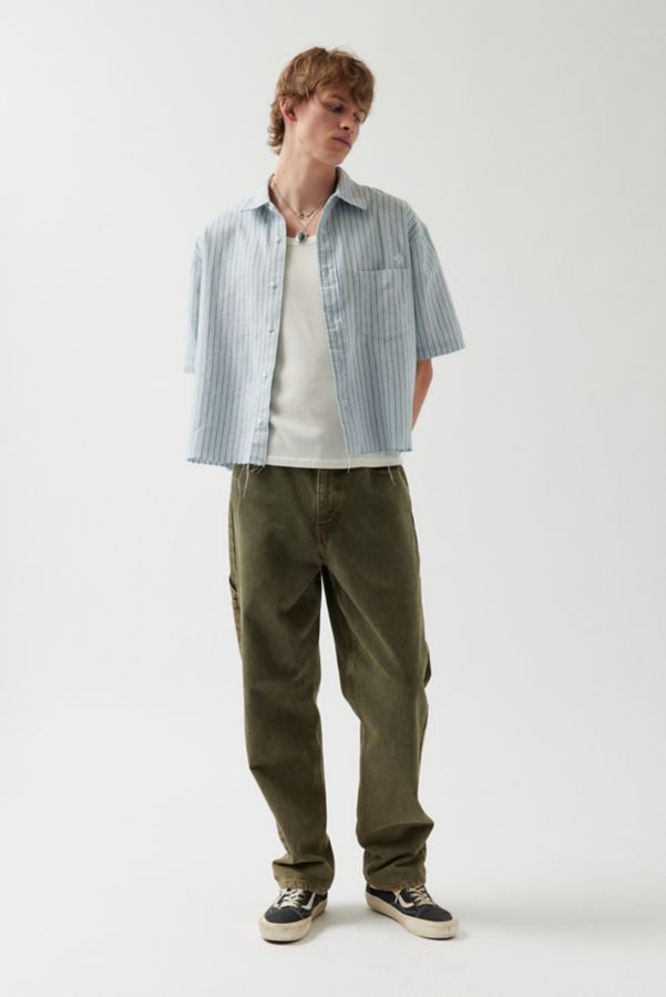 Slide View: 4: UO Striped Short Sleeve Cut-Off Oxford Button-Down Shirt