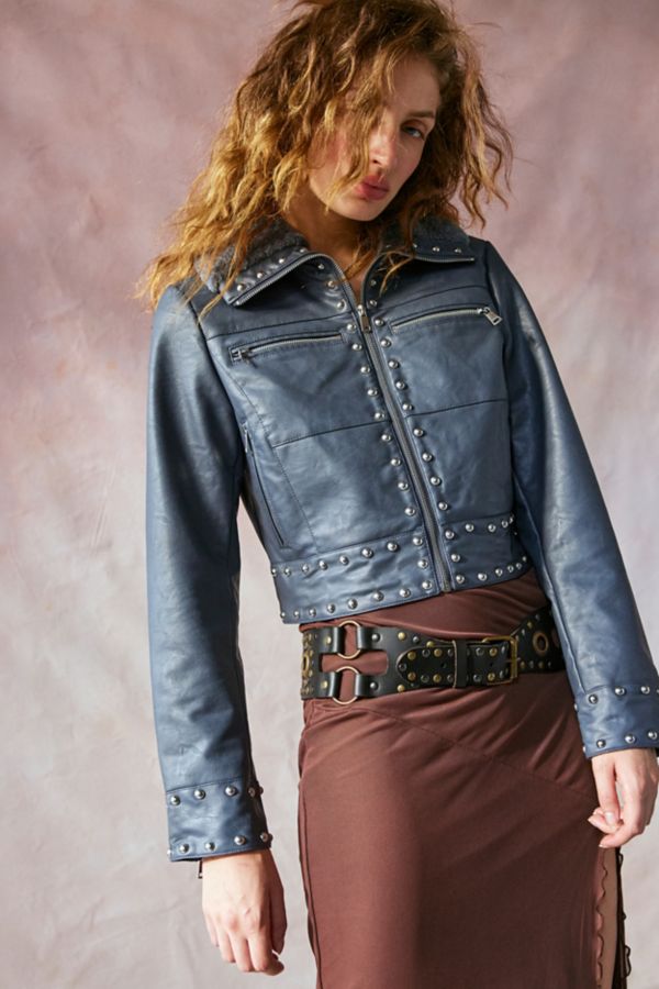 Slide View: 1: Silence + Noise Studded Faux Leather Jacket