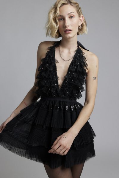 Robe Mini Halter en Tulle à Volants LoveShackFancy Callaia