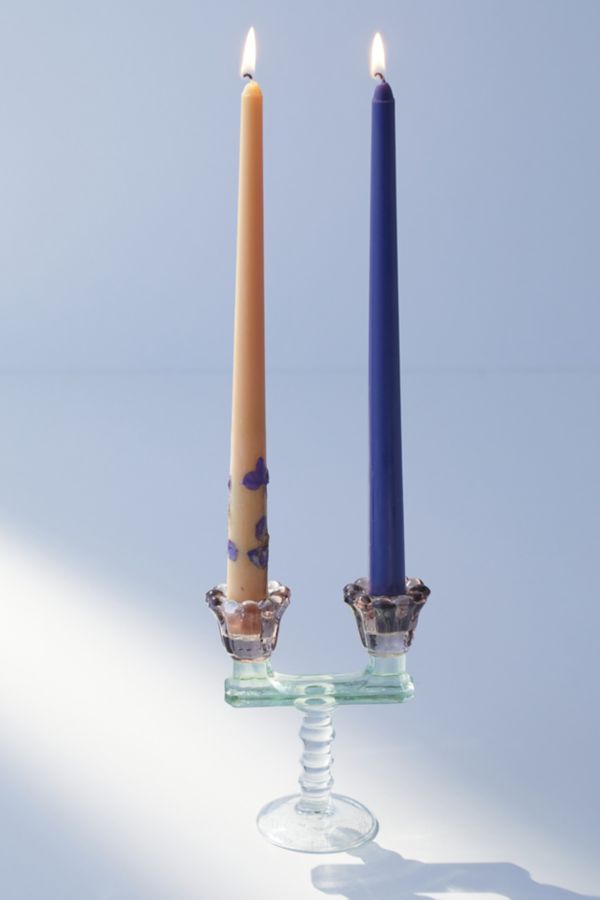 Slide View: 1: Glass Double Taper Candle Holder