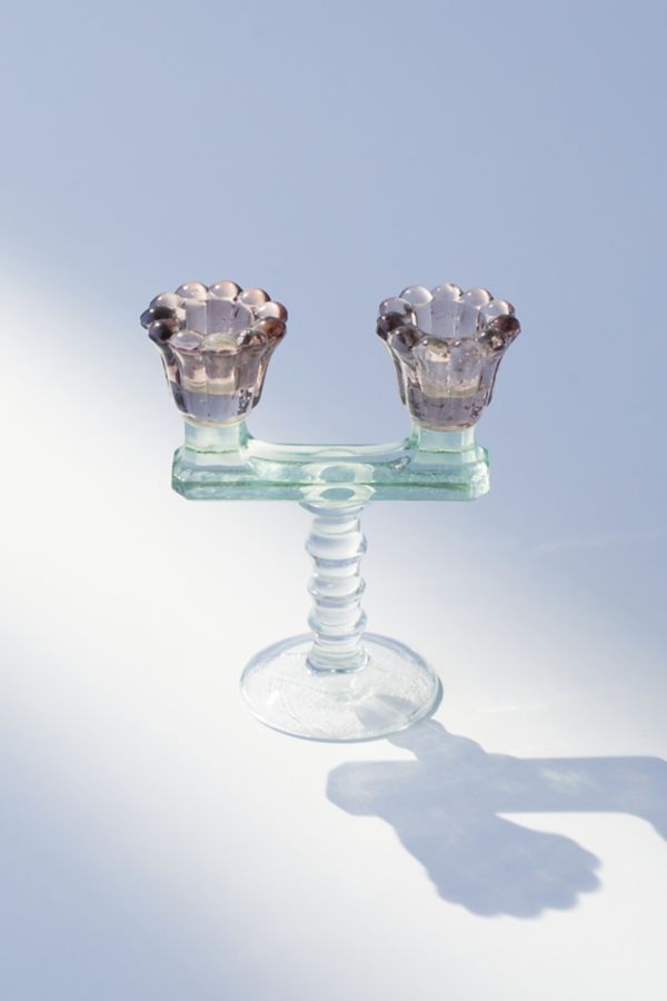 Slide View: 2: Glass Double Taper Candle Holder