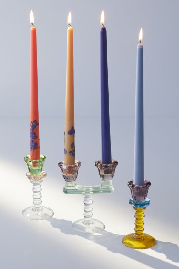 Slide View: 3: Glass Double Taper Candle Holder