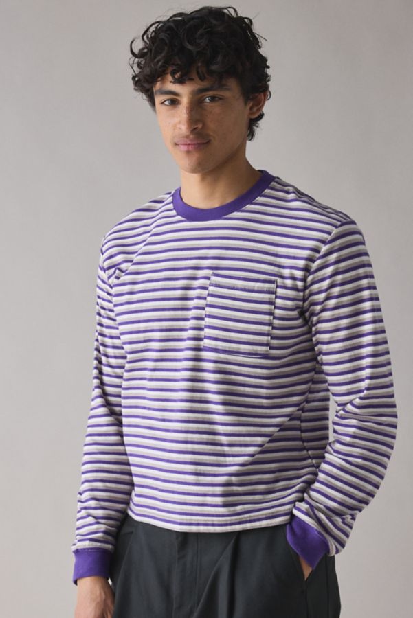 Slide View: 1: BDG Bonfire Stripe Cropped Long Sleeve Pocket Tee