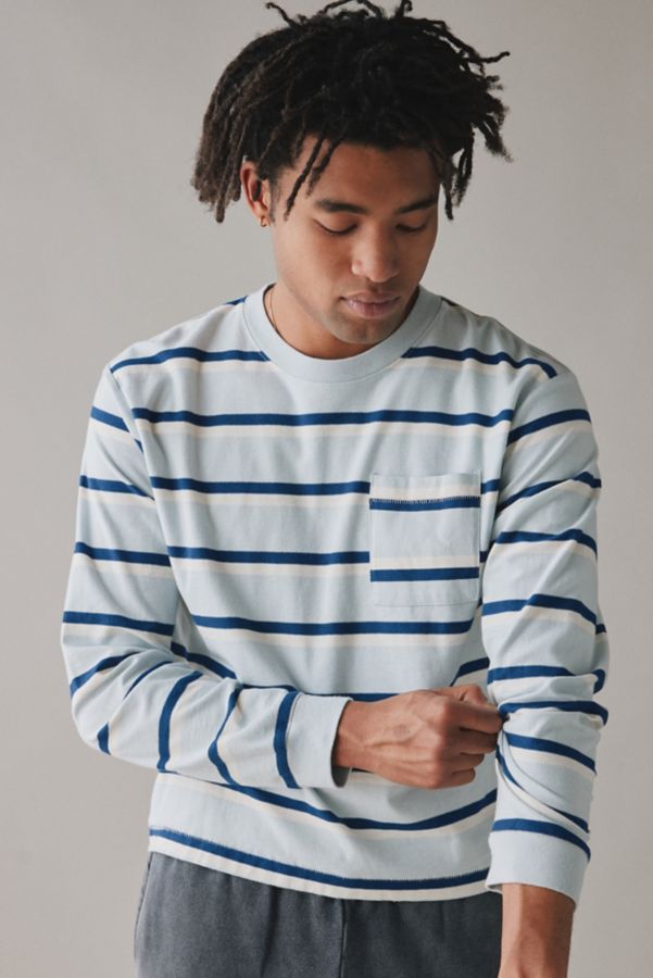 Slide View: 1: BDG Bonfire Stripe Cropped Long Sleeve Pocket Tee