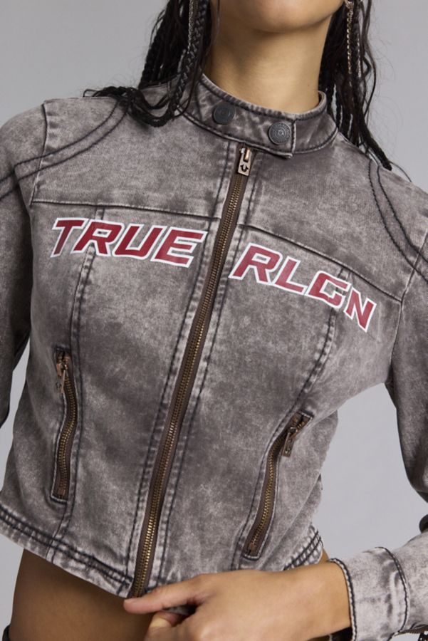 Slide View: 1: True Religion Denim Slim Moto Zip Jacket