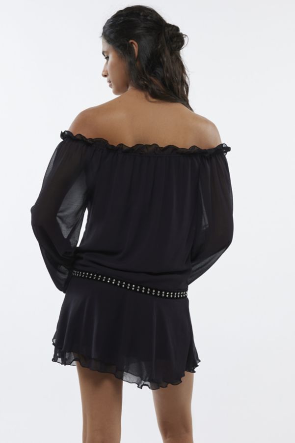 Slide View: 4: Silence + Noise Roxanne Off-The-Shoulder Drop Waist Mini Dress