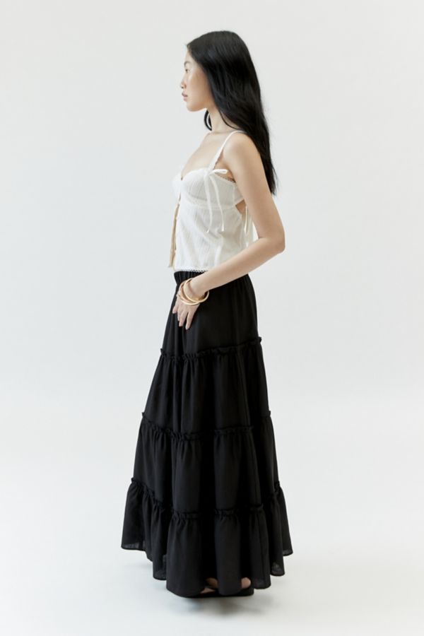 Slide View: 3: Urban Renewal Made In LA EcoVero™️ Linen Tiered Maxi Skirt