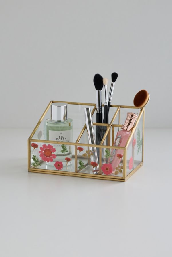 Slide View: 1: Pressed Flower Glass Makeup Organizer