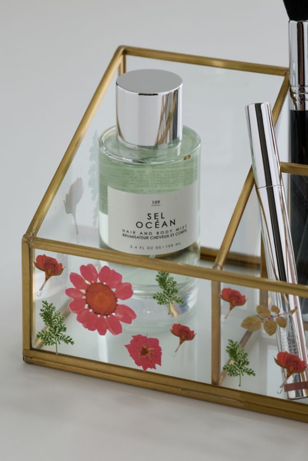 Slide View: 2: Pressed Flower Glass Makeup Organizer