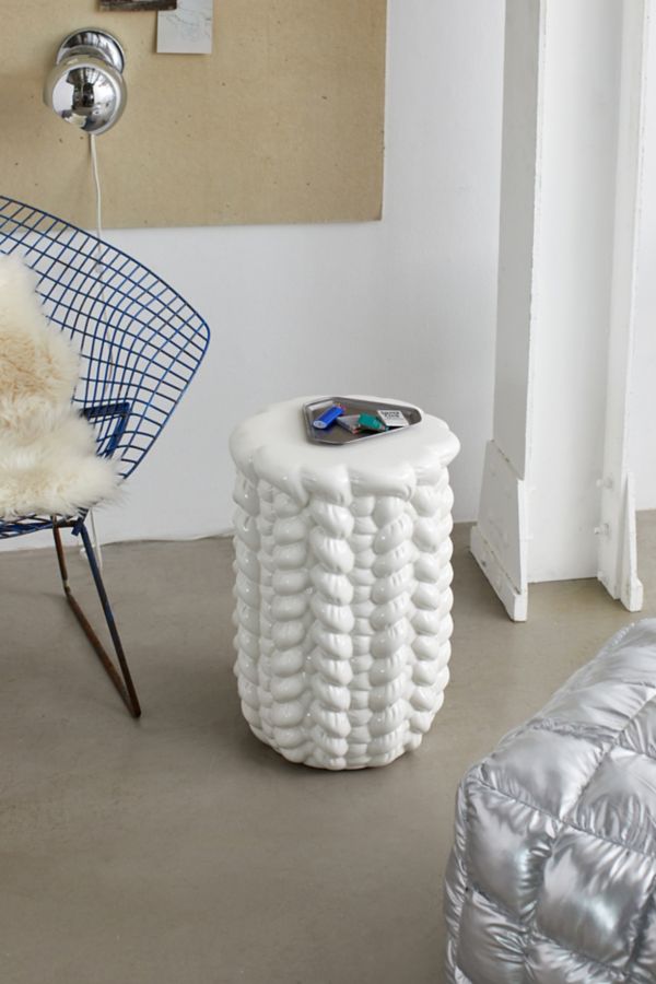 Slide View: 1: Puffy Knitted Ceramic Side Table